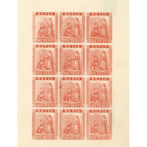 770 - 1871-8 Colour Proof sheets of twelve, 1d in dull red, Transfers 1 and 2 se-tenant on ungummed wove p... 