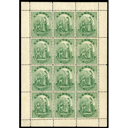 777 - 1871-8 1s deep green sheet of twelve showing position 9 crossed lines on hill corrected, large part ... 