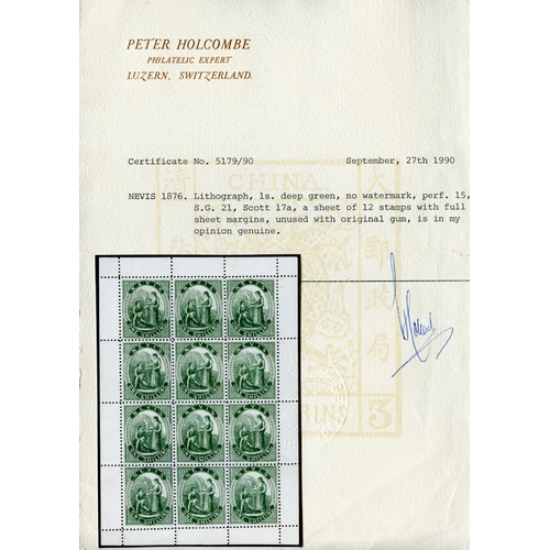 777 - 1871-8 1s deep green sheet of twelve showing position 9 crossed lines on hill corrected, large part ... 