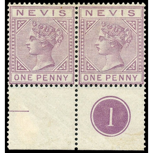 781 - 1882-90 1d lilac-mauve lower marginal pair, the right stamp (R5/10) with Plate plug and showing the ... 