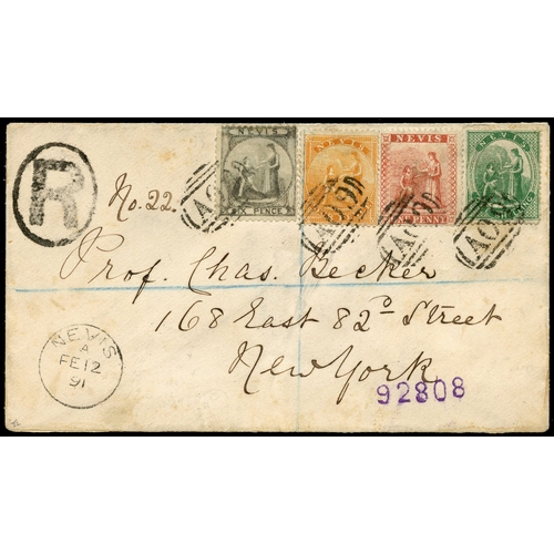 782 - 1891 remarkable registered cover to New York bearing a ‘set’ of the Medicinal Spring issue (SG 9, 11... 