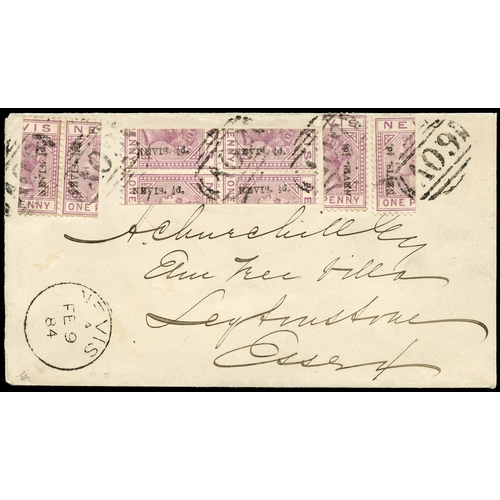 788 - 1884 envelope to Essex bearing eight examples of the ½d on 1d bisect surcharged in black (SG 36); bl... 