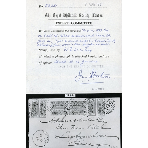 788 - 1884 envelope to Essex bearing eight examples of the ½d on 1d bisect surcharged in black (SG 36); bl... 