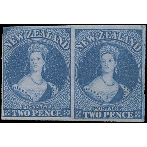 792 - 1855-58 2d blue on blue paper, no wmk, imperforate horizontal pair with close to very large margins ... 