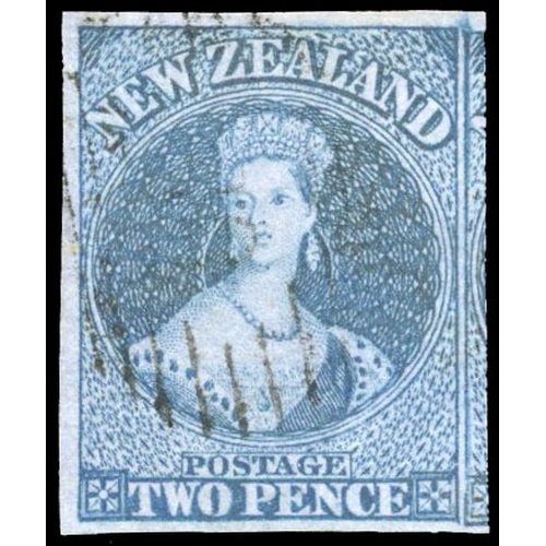 793 - 1855-58 2d blue on blued paper, no watermark, four good surrounding margins, with trace of adjoining... 