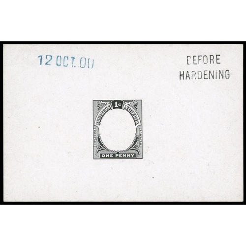 809 - 1900 1d frame die proof on glazed paper dated “12 OCT. 00” in blue and endorsed “BEFORE HARDENING” i... 