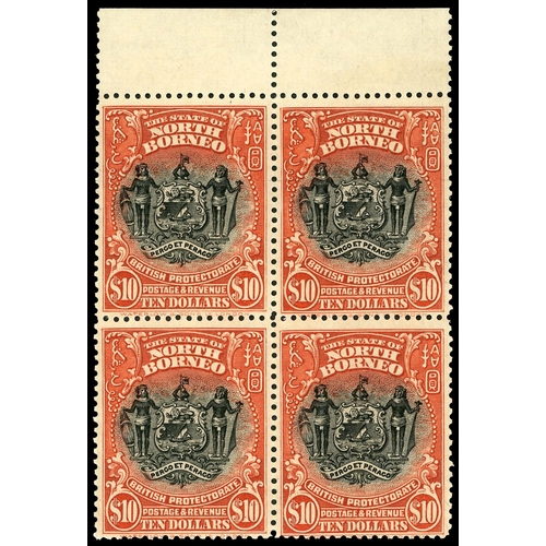 819 - 1925-28 $10 black & orange-red, perf 12½, upper marginal block of four, brilliant o.g. (block unmoun... 