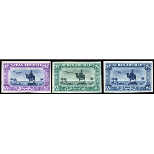 889 - 1935 7½p Statue of General Gordon airmails, three colour trials, in mauve and deep blue, green and b... 