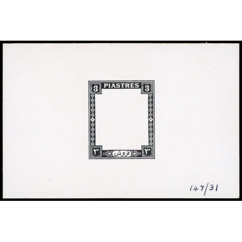 891 - 1948 3p frame die proof on white glazed card endorsed “147/31” in black ink. Fine. SG 104var