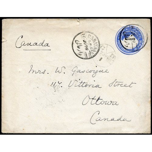 894 - 1898 1pi blue postal stationery envelope with Darmali cds for 16 JU, backstamped by Wadi Halfa & Ale... 