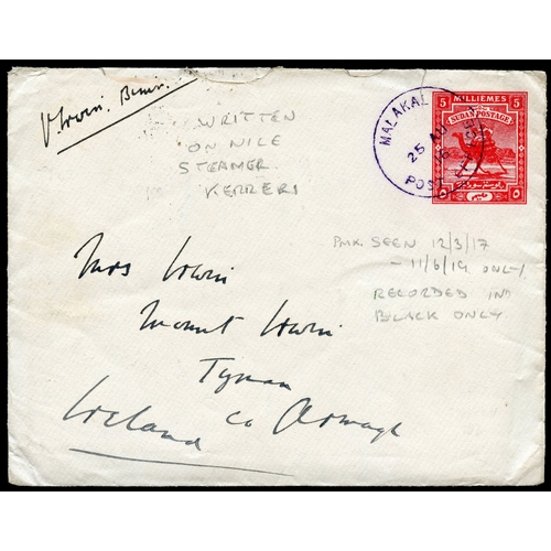 897 - 1916 5m postal stationery envelope addressed to Ireland with Malakal Post Office cds for 25 AU, a ra... 