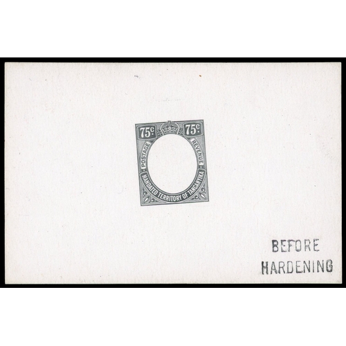 915 - 1927-31 75c De La Rue frame die proof in black on glazed card, undated and endorsed “BEFORE HARDENIN... 