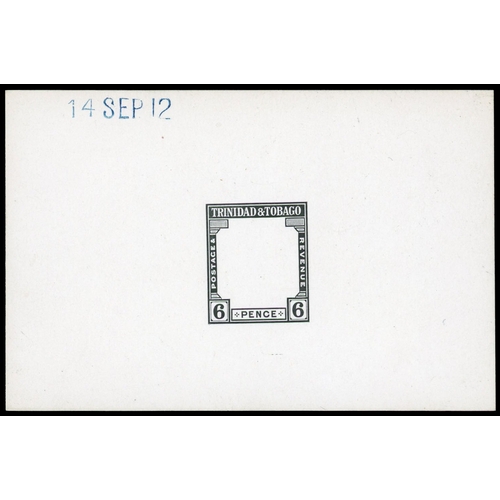 921 - 1912 De La Rue master die proof for the 6d frame and duty plate in black on glazed white card, dated... 