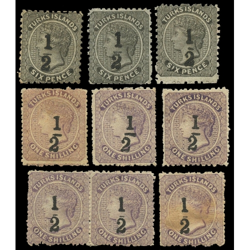 937 - 1881 (1 Jan) ‘½’ local surcharges, useful selection comprising 6d black (5 - types 2 (2) and 3 (3 - ... 