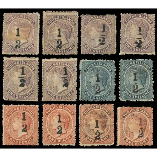 937 - 1881 (1 Jan) ‘½’ local surcharges, useful selection comprising 6d black (5 - types 2 (2) and 3 (3 - ... 