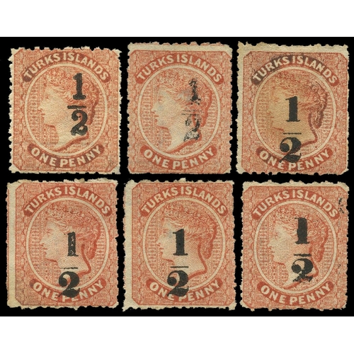 937 - 1881 (1 Jan) ‘½’ local surcharges, useful selection comprising 6d black (5 - types 2 (2) and 3 (3 - ... 