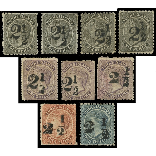 949 - 1881 (1 Jan) ‘2½’ local surcharges, very useful selection comprising 6d black (4 - types 16 (2) and ... 