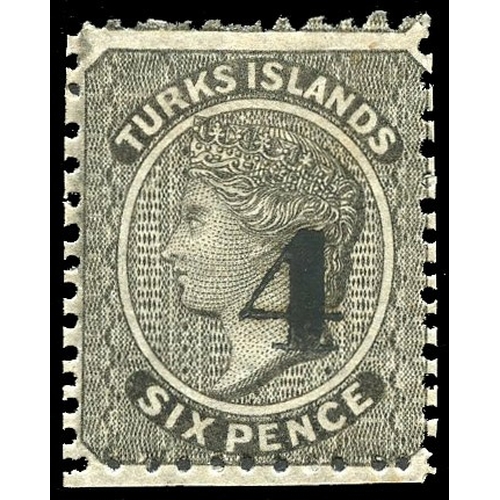 951 - 1881 (1 Jan) ‘4’ on 6d black, type 30 surcharge, fresh large part o.g., one short perf at top otherw... 