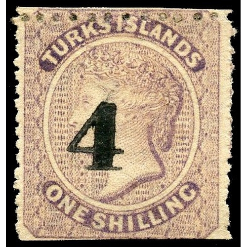 952 - 1881 (1 Jan) ‘4’ on 1s lilac, type 30 surcharge, unused, clipped perfs at foot still much above aver... 