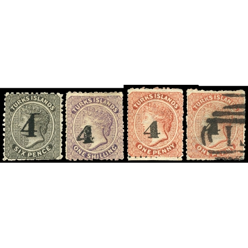 955 - 1881 (1 Jan) ‘4’ local surcharges, very useful selection comprising 6d black (3 - types 28, 29 (2) a... 