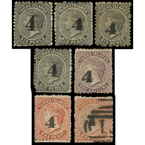 955 - 1881 (1 Jan) ‘4’ local surcharges, very useful selection comprising 6d black (3 - types 28, 29 (2) a... 