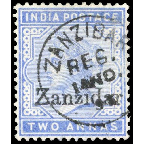 970 - 1895-96 2a blue, black opt, showing ERROR ‘Zanzidar' (R.4/6) used struck by neat cds for 14 NO 95, f... 