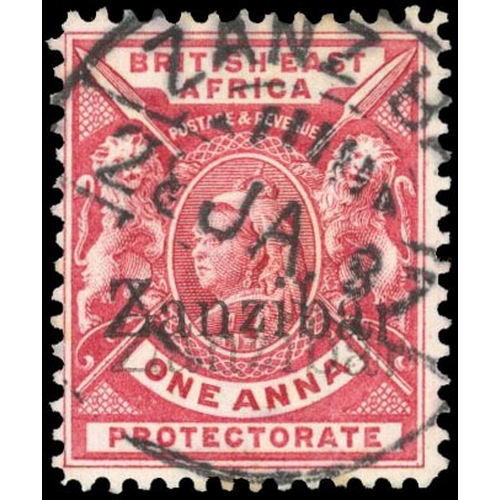 975 - 1896 1a carmine-red, type 1 on B.E.A, showing ERROR OVERPRINT DOUBLE and small second ‘z’ neatly use... 