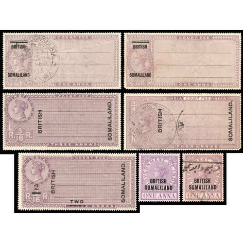 980 - Court Fee Revenue: 1900 QV overprints on India 1a and 4a purple CTO and 1a, 3a 2a on 3a and Small fo... 