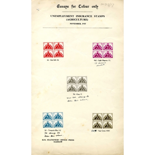 996 - 1937 (November) series of ten ‘UNEMPLOYMENT INSURANCE (AGRICULTURE)’ revenue colour trials spread ac... 