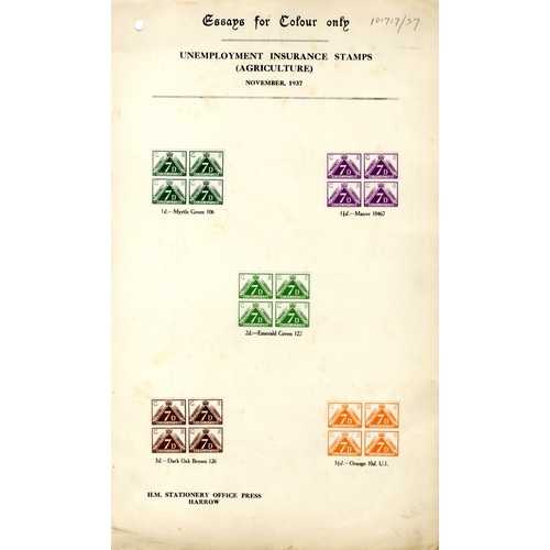 996 - 1937 (November) series of ten ‘UNEMPLOYMENT INSURANCE (AGRICULTURE)’ revenue colour trials spread ac... 