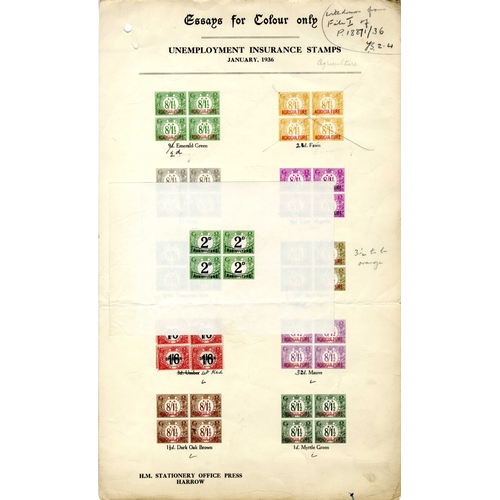 997 - 1936 (January) series of ten revenue colour trials on Stationery office headed card (240mm x 337mm) ... 