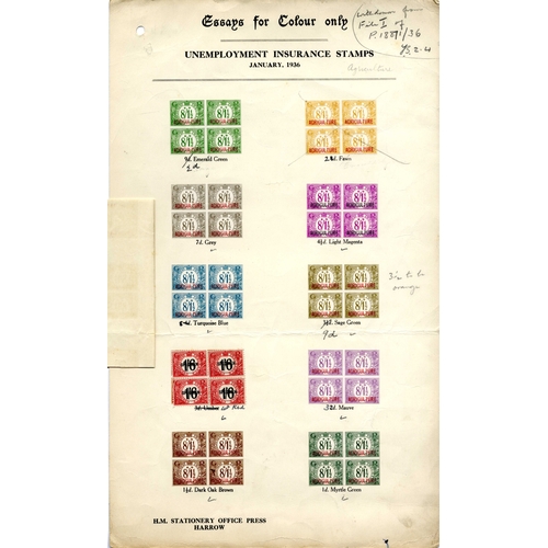 997 - 1936 (January) series of ten revenue colour trials on Stationery office headed card (240mm x 337mm) ... 