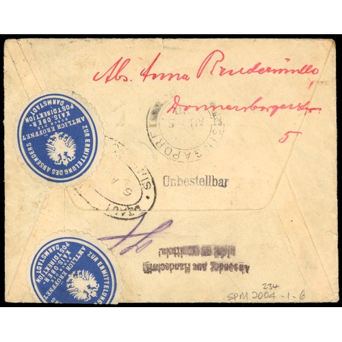 1177 - 1910-17 incoming mail to Singapore, the first from Germany bearing 5pf green pair and 10pf carmine t... 