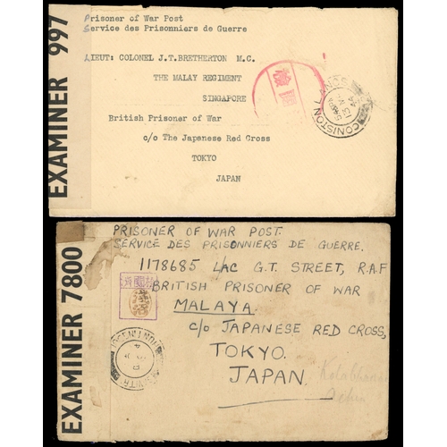 1178 - 1914-44 P.O.W. mail selection on leaves including 1914 cover to Singapore bearing Singapore cds for ... 