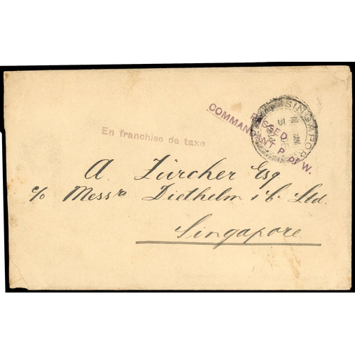 1178 - 1914-44 P.O.W. mail selection on leaves including 1914 cover to Singapore bearing Singapore cds for ... 