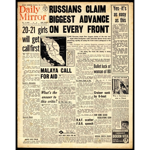 1182 - 1942-45 three newspapers comprising Daily Mirror Jan 10 1942 headed “Russians claim biggest advance ... 