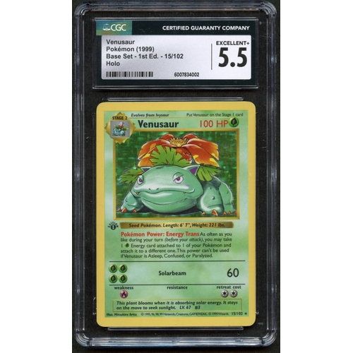 24 - CGC 5.5 Venusaur 1st Edition Shadowless Base Set 1999 - 15/102