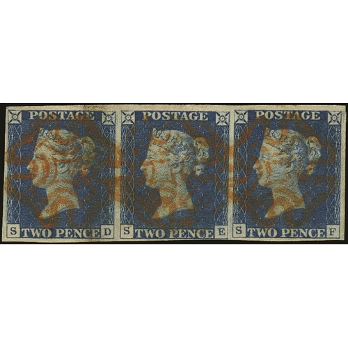 101 - SG5 1840 2d Blue Pl.1. VFU red MC strip 3