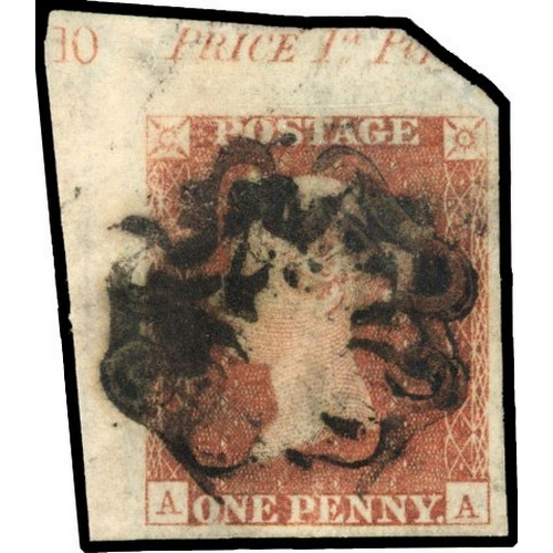 110 - 1841 1d Red-brown Pl.10. (Black Plate). Used top left corner marginal example lettered AA