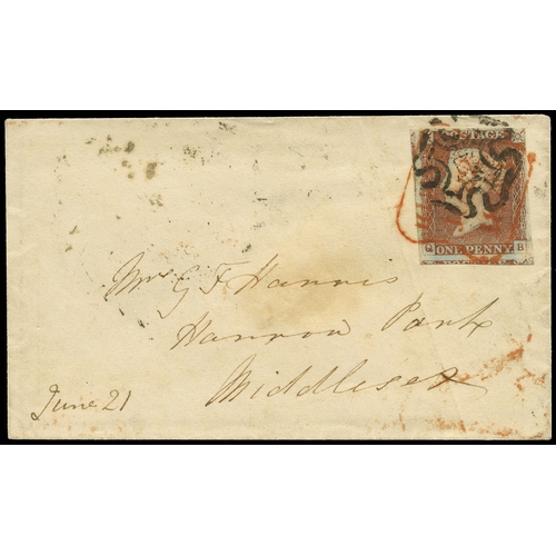 114 - SG8 1841 1d Red-brown Pl.27 red cancel cover