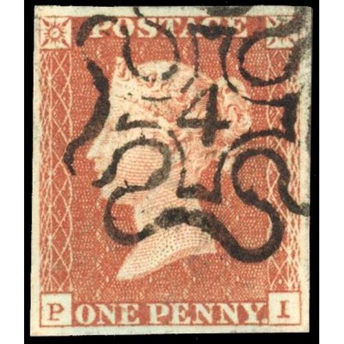 120 - 1841 1d red (PI), four good even margins, cancelled