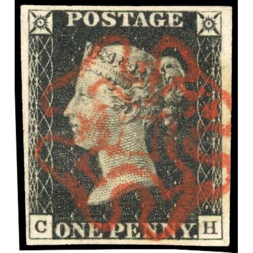 34 - 1840 1d black, plate 1B (CH), good to large margins, cancelled