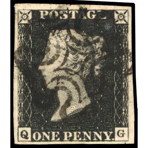 35 - 1840 1d black, Plate 1b (QG), good to large margins, cancelled by black Maltese Cross