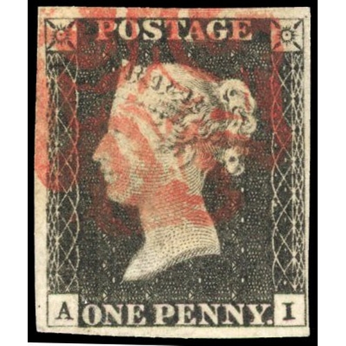 46 - 1840 1d black, Plate 3 (AI), close to large margins, cancelled by red Maltese Cross. SG 2