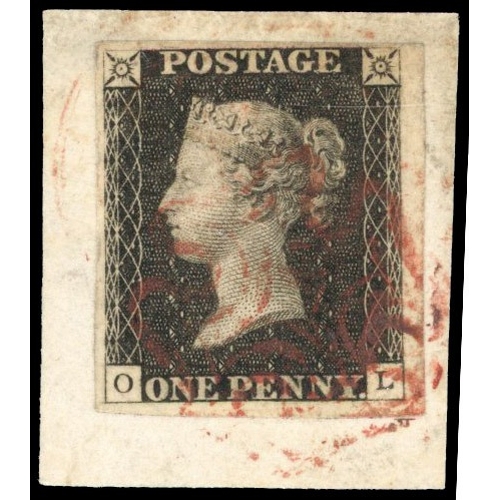 50 - GB: 1840 1d black Plate 3 (OL) 4-margin, tied to small piece by red MC SG 2