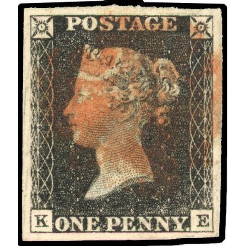 56 - 1840 1d black, Plate 4 (KE), large even margins, cancelled by red Maltese Cross. SG 2