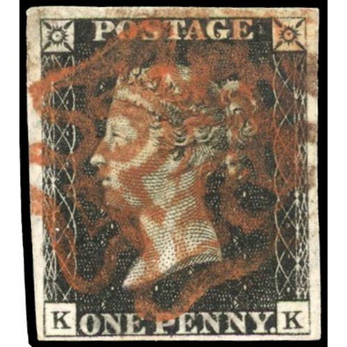 59 - GB: 1840 1d black, Plate 4, (KK) neat red-brown MC SG 2