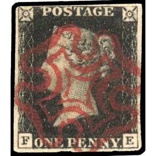 64 - GB: 1840 1d black, Plate 5 (FE) four margins, neat central MC in red SG 2