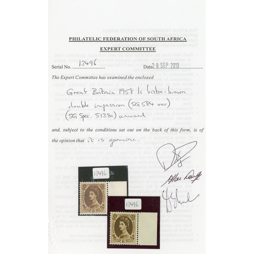 645 - GB: QEII selection of mint varieties including 1958 1s with double impression BPFSA certificate (201... 