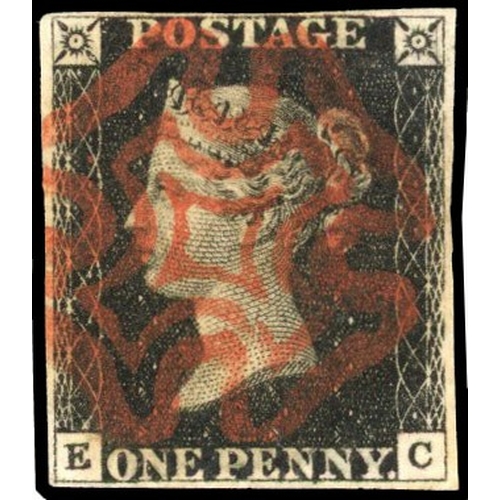 73 - GB: 840 1d black, Plate 6, (EC), four margins, neat central red MC SG 2